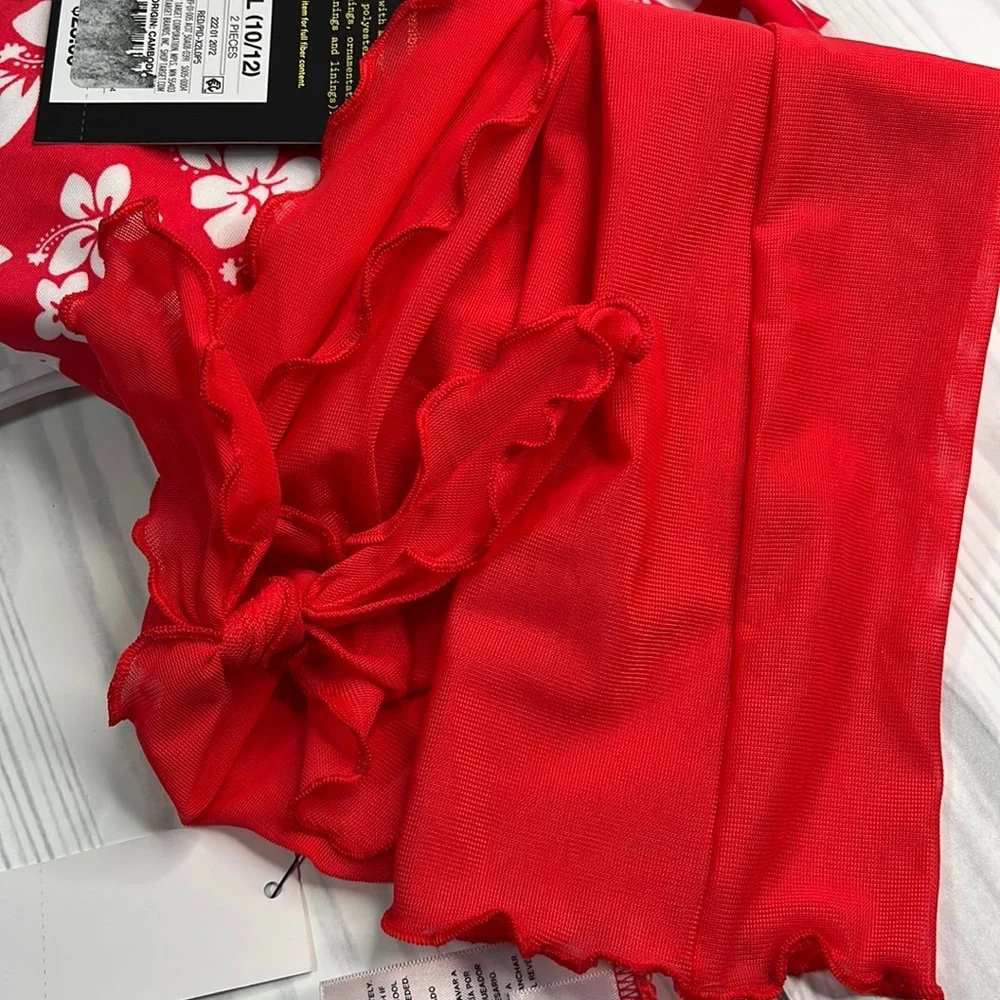 Girls' 'Hawaiian Retreat with Sarong Swimwear Set, class Red